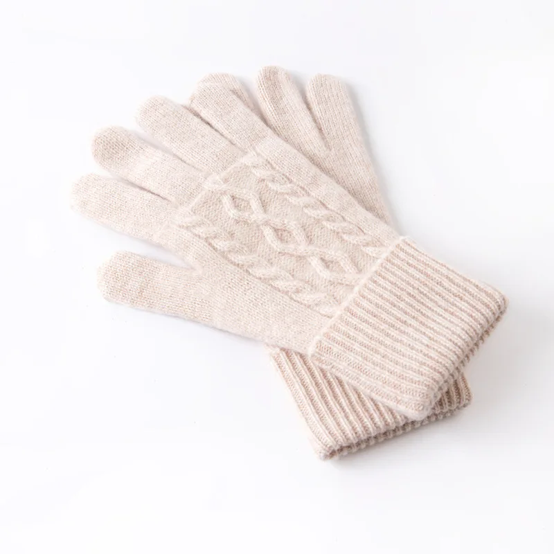 Premium Pure Wool Knitted Gloves With Jacquard Pattern For Women