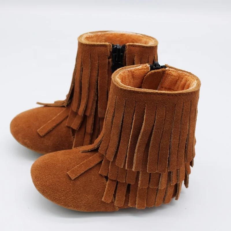 
2020 fashion new 3 layers brown custom kids fringe boots 