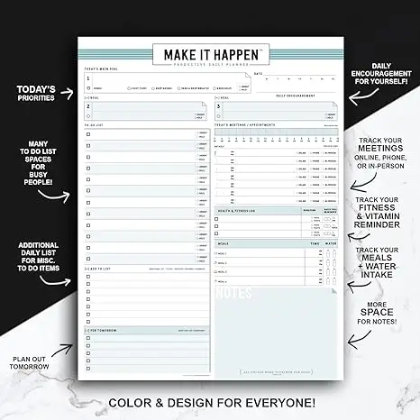 Daily Planner Notepad To Do List Schedule- 50 Tear off Premium Stay Focused Lists Pad