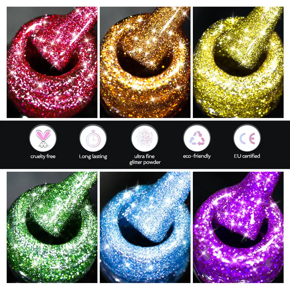 BOZLIN OEM Nail Polish Supplies 18 Colors Fluorescent Diamond Reflective Glitter Magnetic UV Nail Cateye Gel Cat Eye Gel Polish