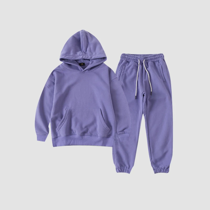 
2021 Custom logo 100%cotton two piece hoodies for boys clothes clothing kids hoodies set 