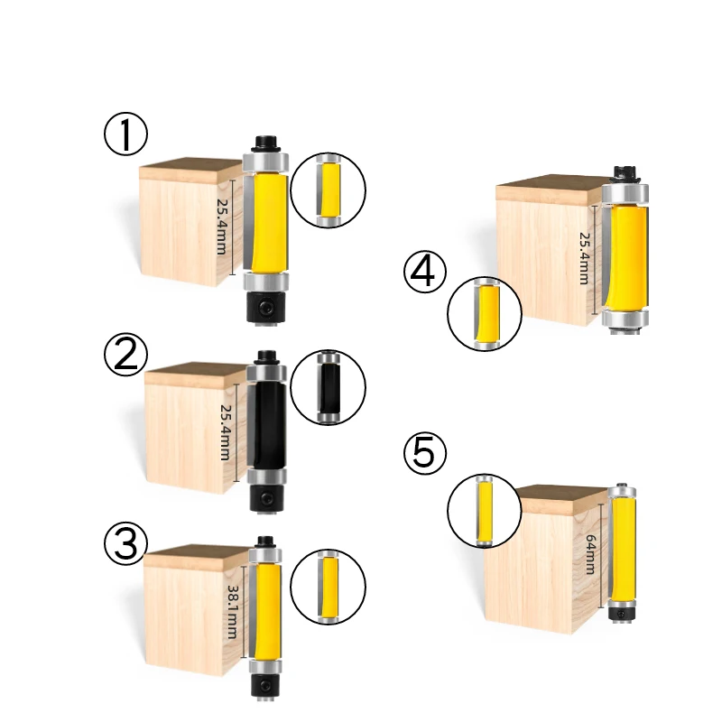 1/4inch Shank Flush Trim Router Bit Top & Bottom Double Bearing Profile Trimming Bits Woodworking Tool Carbide Milling Cutter