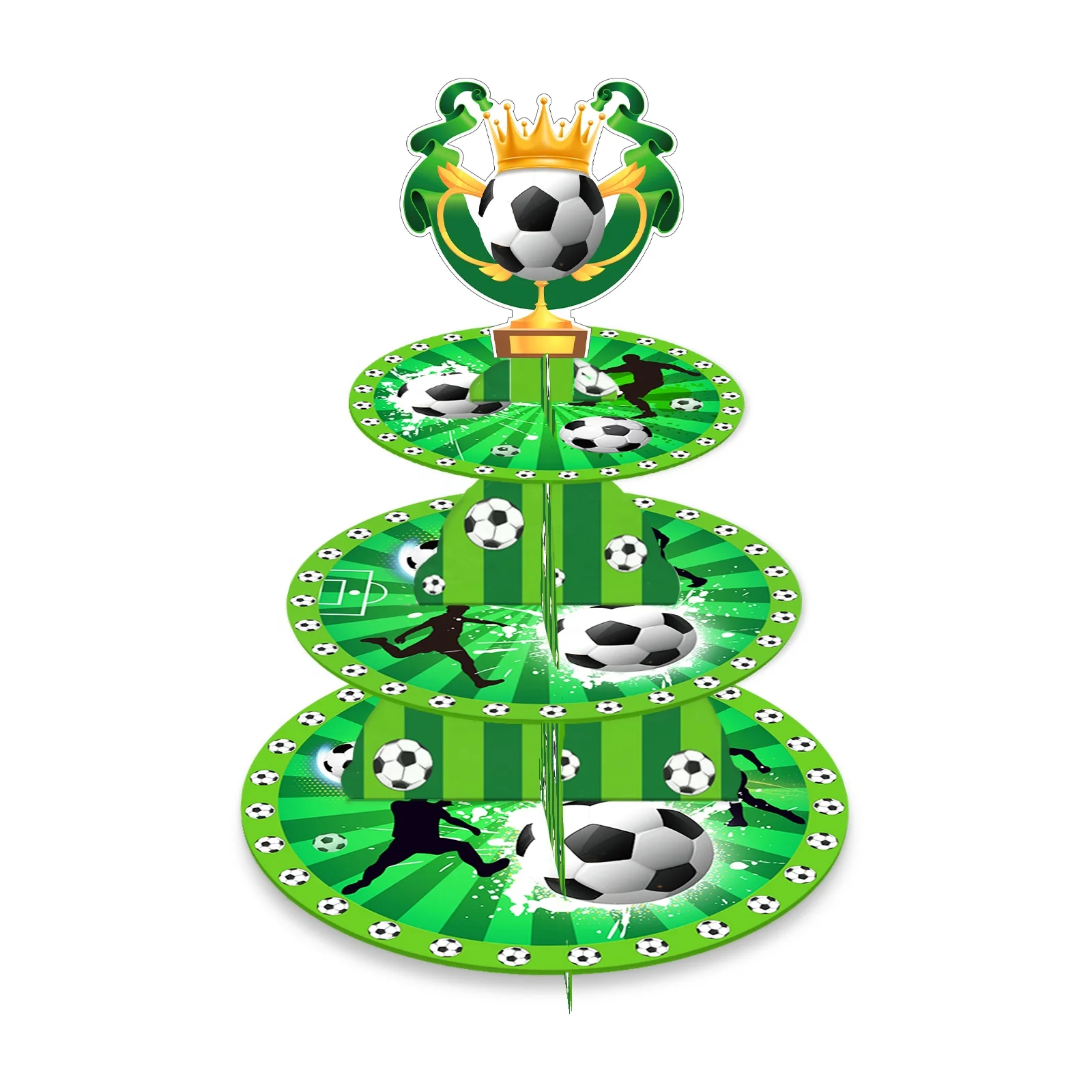 Huancai Football Theme Cake Stand 3 Tier Cupcake Stand Boys Soccer Party Decorations for Baby Shower Birthday Party Supplies