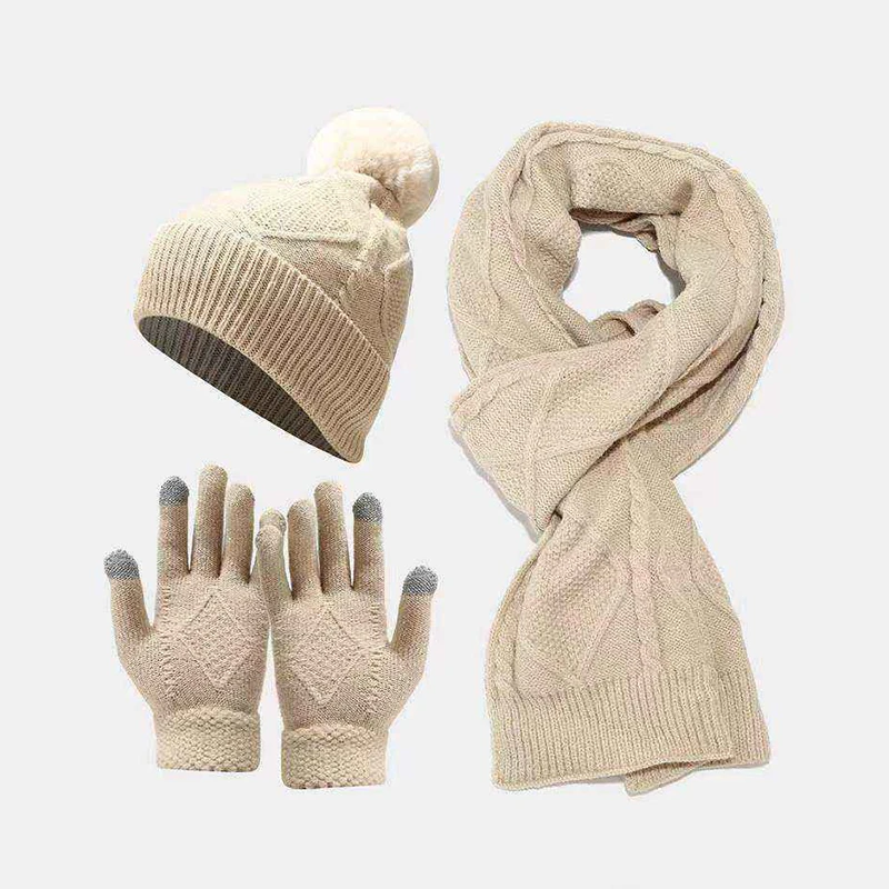 2023 New Wholesale Warmth Casual Grace Women Scarf Winter Hat And Glove Set