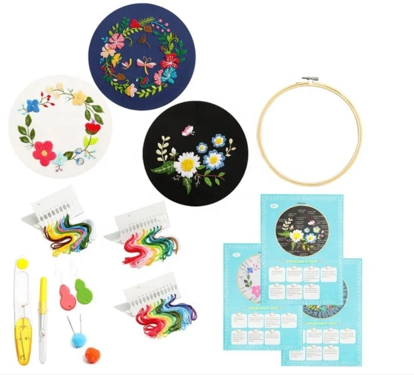 European 3 Sets Beginner Embroidery kit with Pattern and Needle Cross Stitch Series Arts Crafts Sewing Decor