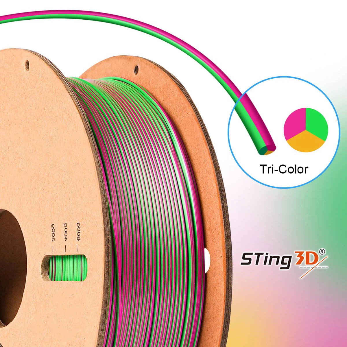 STING3D Silk Magic PLA 3D Printer Filament Multi-Colour Tri-Extrusion 1.75mm 3D Printing PLA Filament Shiny tri color filament