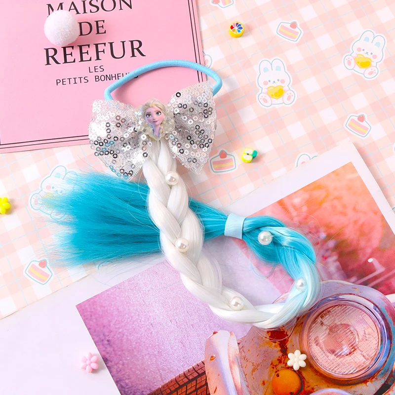 2022 Fro zen Princess Hair Accessories Sequin Glitter Bow Hair Rope Girl Braided Pigtail Wig Hair Tie