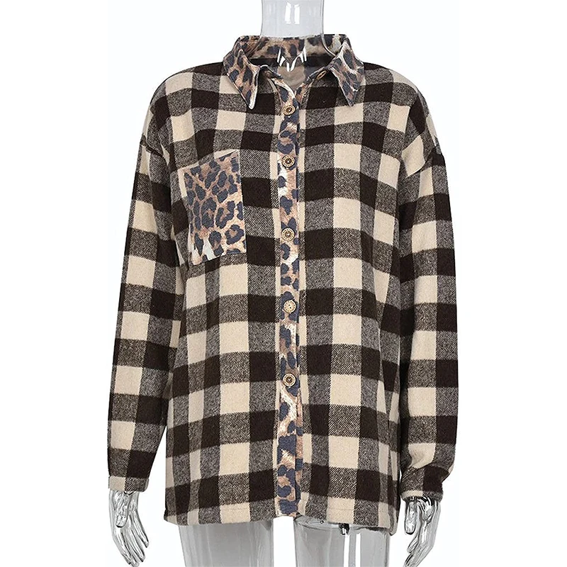 Women Long Sleeve Flannel Button Down Plaid Shacket Jacket Hooded Coat