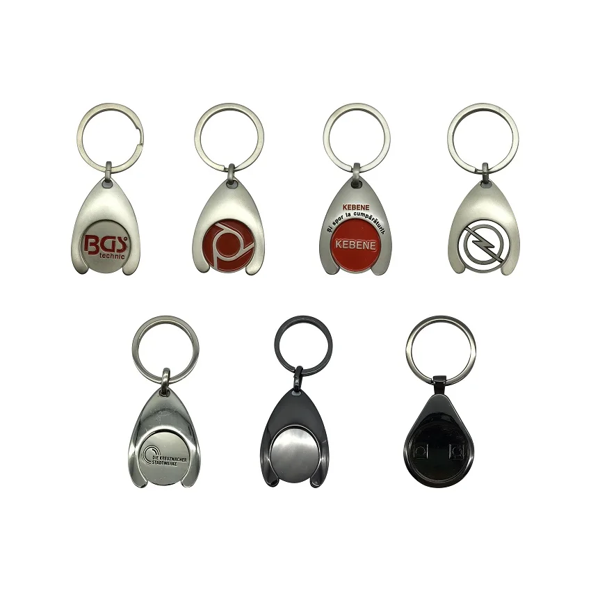 Factory Price Custom Logo Waterdrop shape Enamel Trolley Coin Holder Token Coin Metal Keychain for Promotional
