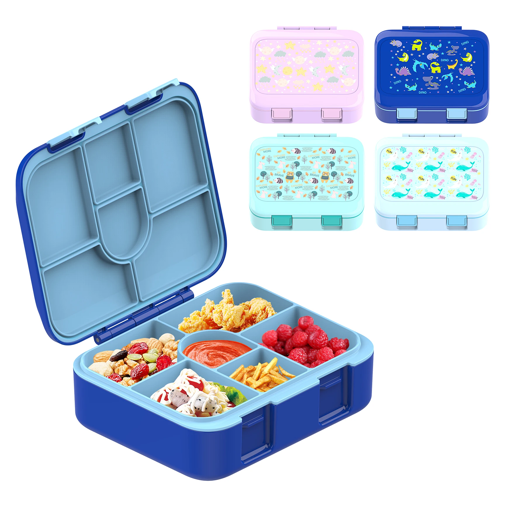 Cute Design Child Lunch Box for Kids School BPA Free Bento Lunch Container with 6 Compartments