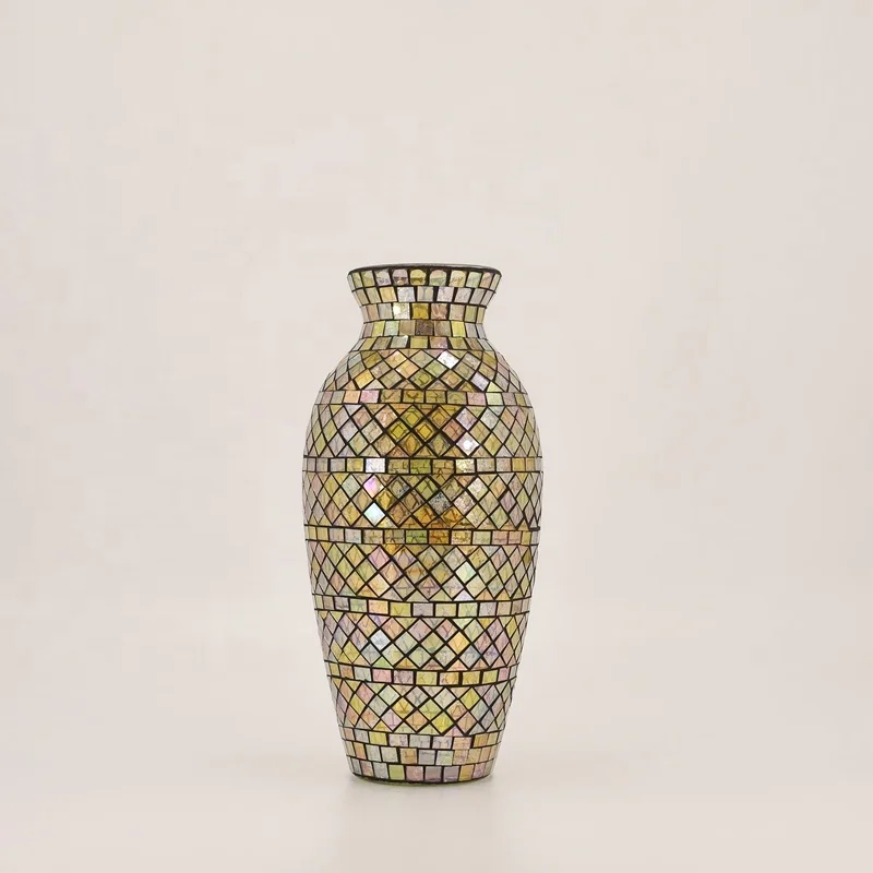 Handmade Multicolor Flower Mosaic Modern Glass Tall Vase For Home Decoration