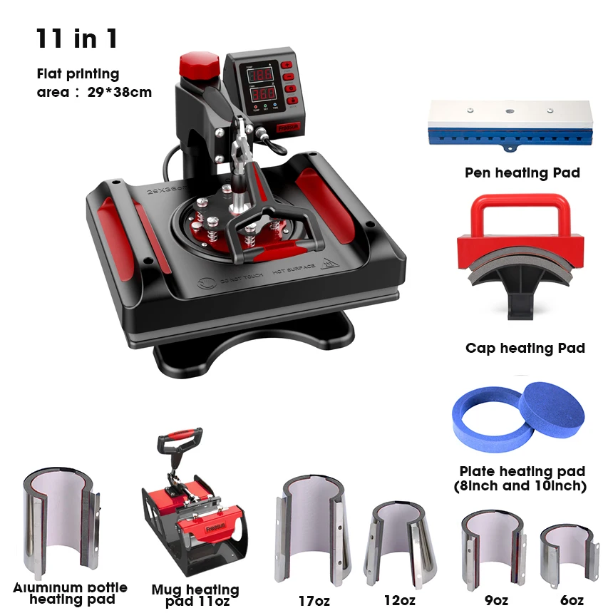 Freesub Многофункциональный 11 в 1 комбо термопресс кружка ручка пластина sublimation machine футболка печатная машина