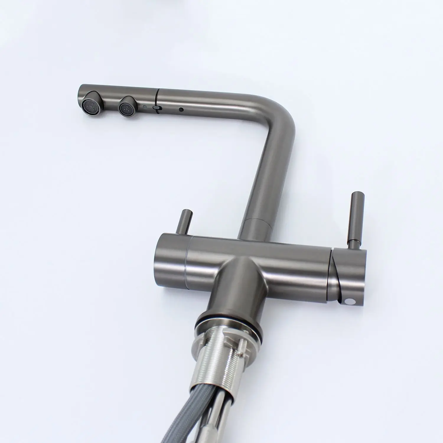 Lead Free Stainless Steel Pull Out 3 Way Kitchen  Filter Osmosis Taps Gray Metal 3 Wege Wasserhahnhousehold Ro System Faucet