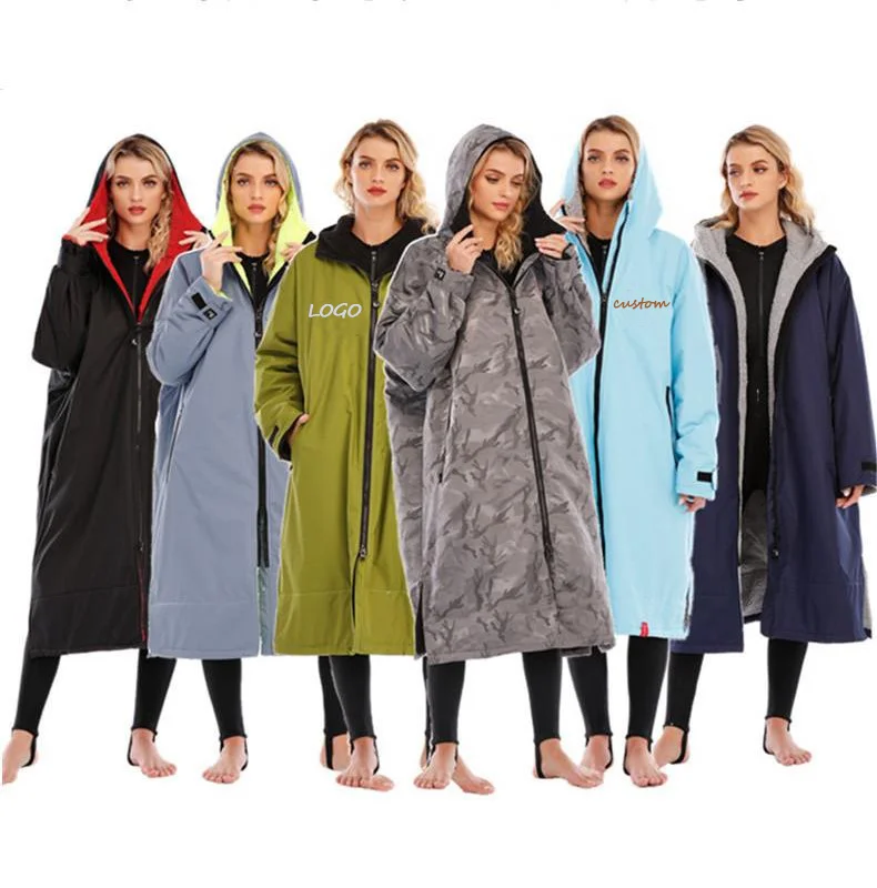 Custom Logo Long Sleeve Swim Parka Beach Surf Poncho Towel Hoodie Fast Drying Waterproof Changing Robe Changing  Dry Coat Robe