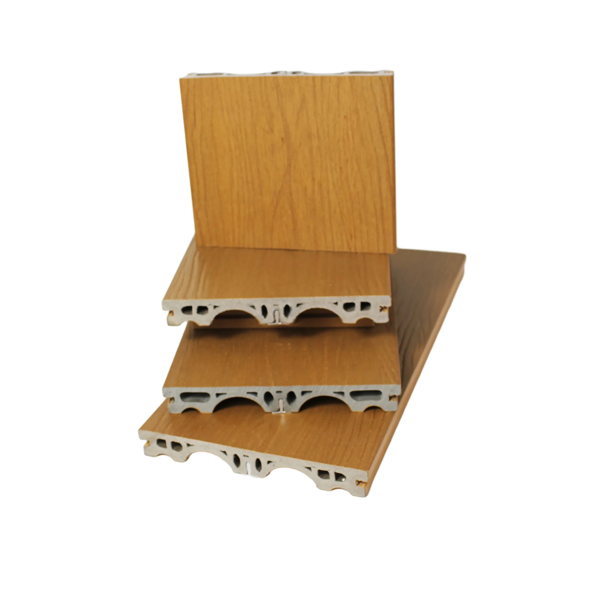 Outdoor symetric profile co-extruded plastic foaming composite decking with aluminum strip