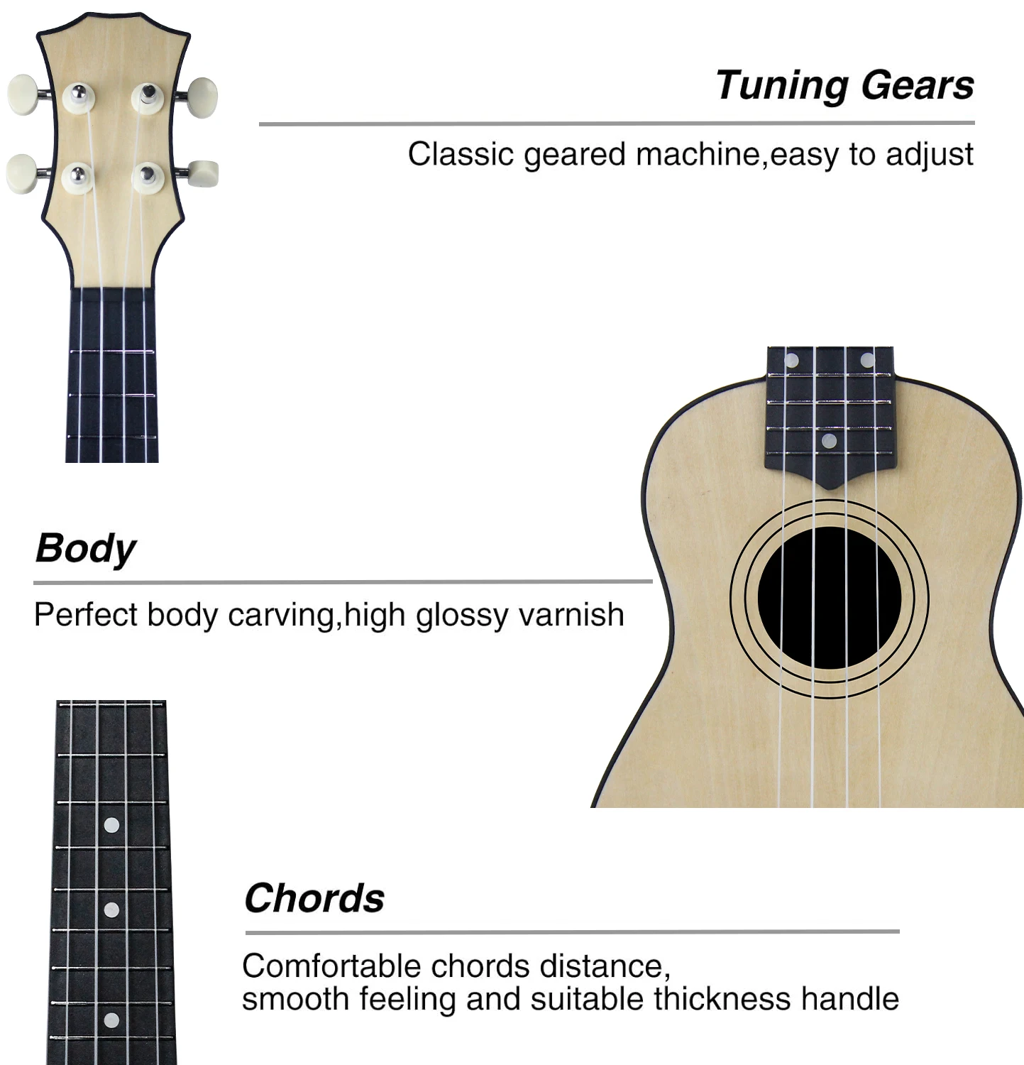 21 Inch Plastic Ukulele 4 Strings Ukulele Bass Guitar for Kids Gift Musical Instrument Wood Color