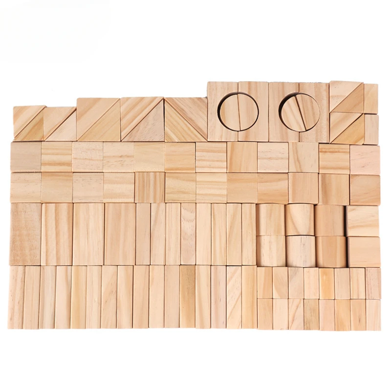 Wholesale Wooden Building Blocks 100pcs Gift Set Eco-Friendly Unpainted Pine Montessori Educational Toy for Kids Dropshipping