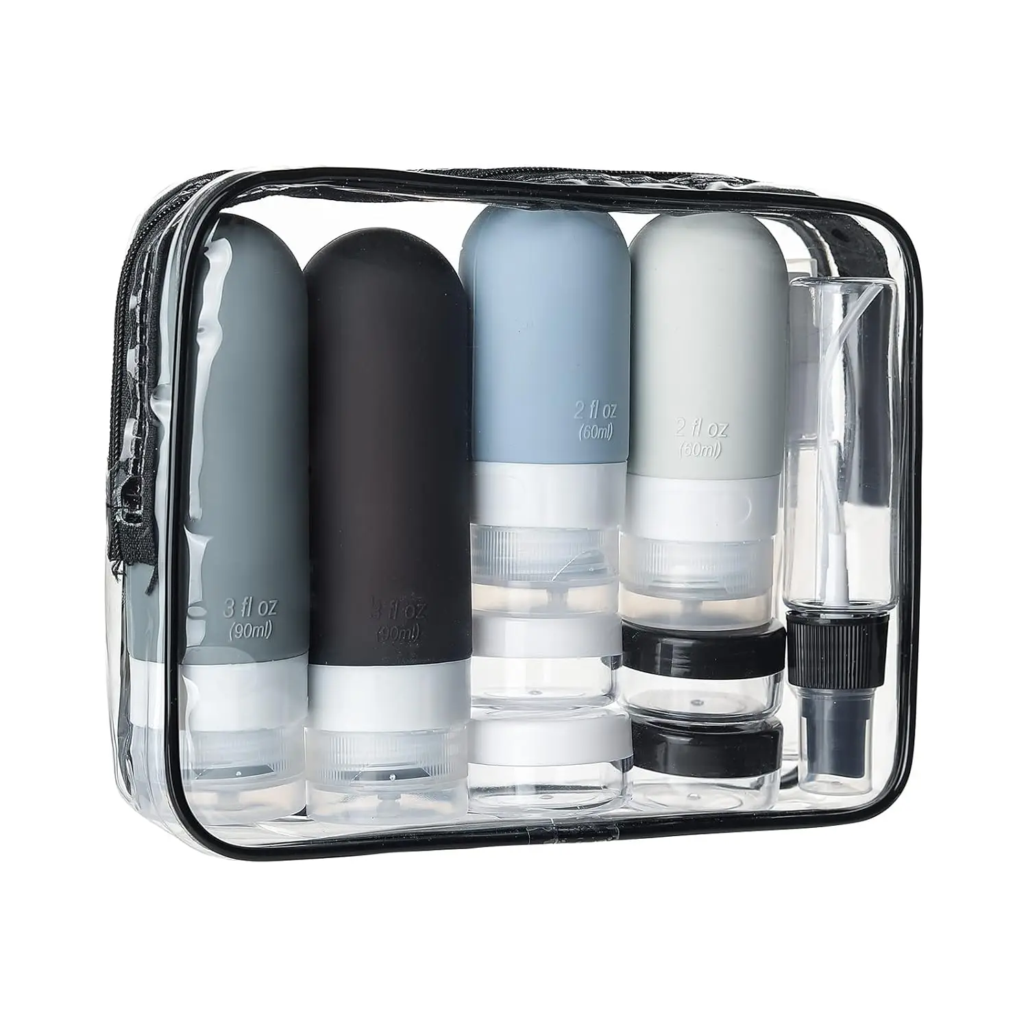 Silicone Travel Bottles Set - TSA Approved Leak Proof Silicone Squeezable Containers for Toiletries Toner makeup liquid black