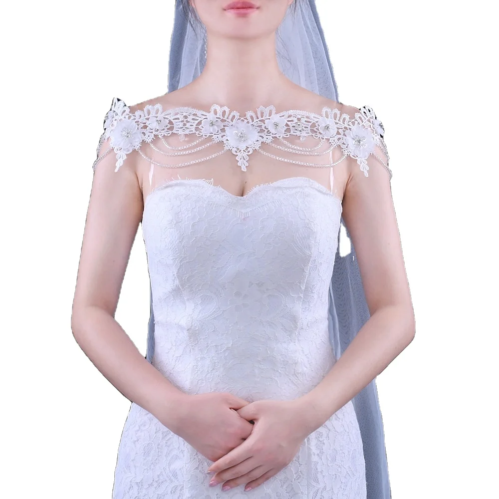 YouLaPan SG18 Handcrafted Lace Lace Shoulder Decoration Rhinestone Floral Fringe Party Dress Applique Wedding Cape