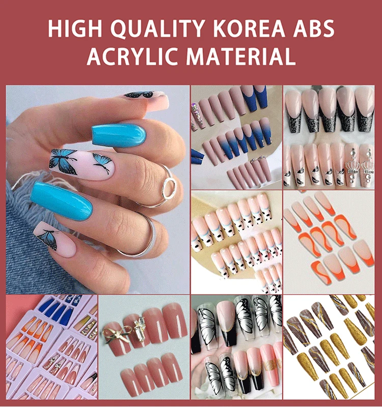 24PCS Fake Nails Medium Length Colorful Press on Nails Almond Acrylic Full Cover False Nails for Women and Girls