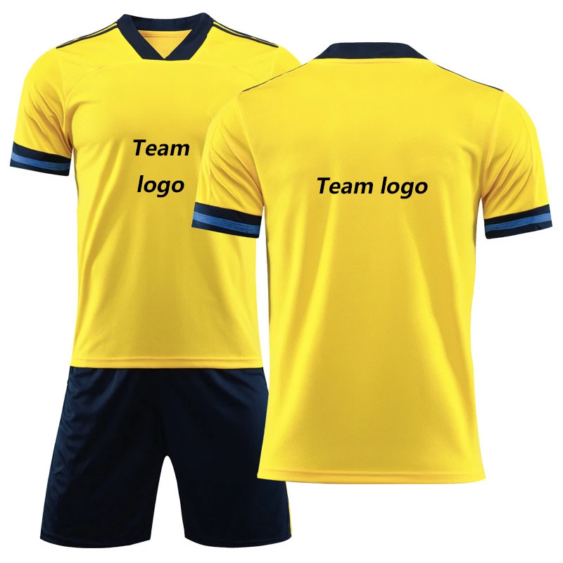 Custom Logo High Quality Polyester Football Jersey Mens Full Set Yellow Color Soccer Uniforms