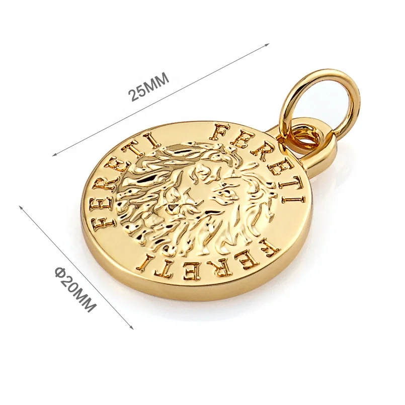 
Bag Hardware Engraved Logo Gold Metal Label, Custom Round Shape Metal Tag with Ring for Handbag 