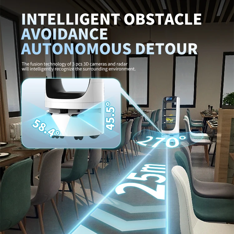 ELUEYES Safe And Stable Food Delivery Server Robot Self Driving Serve Food For Restaurant Hotel Hospital Cafe Office Building