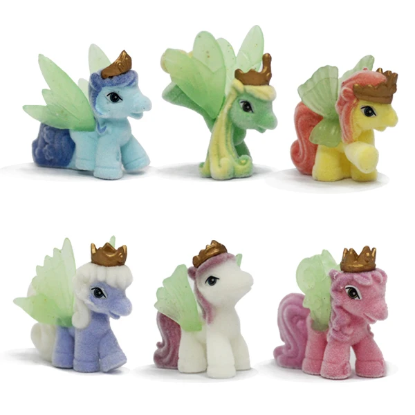 WJ2401 Mini Pony Doll Toy with Green Wings Anime Flying Horse Figurine Safe Flocked PVC for Children