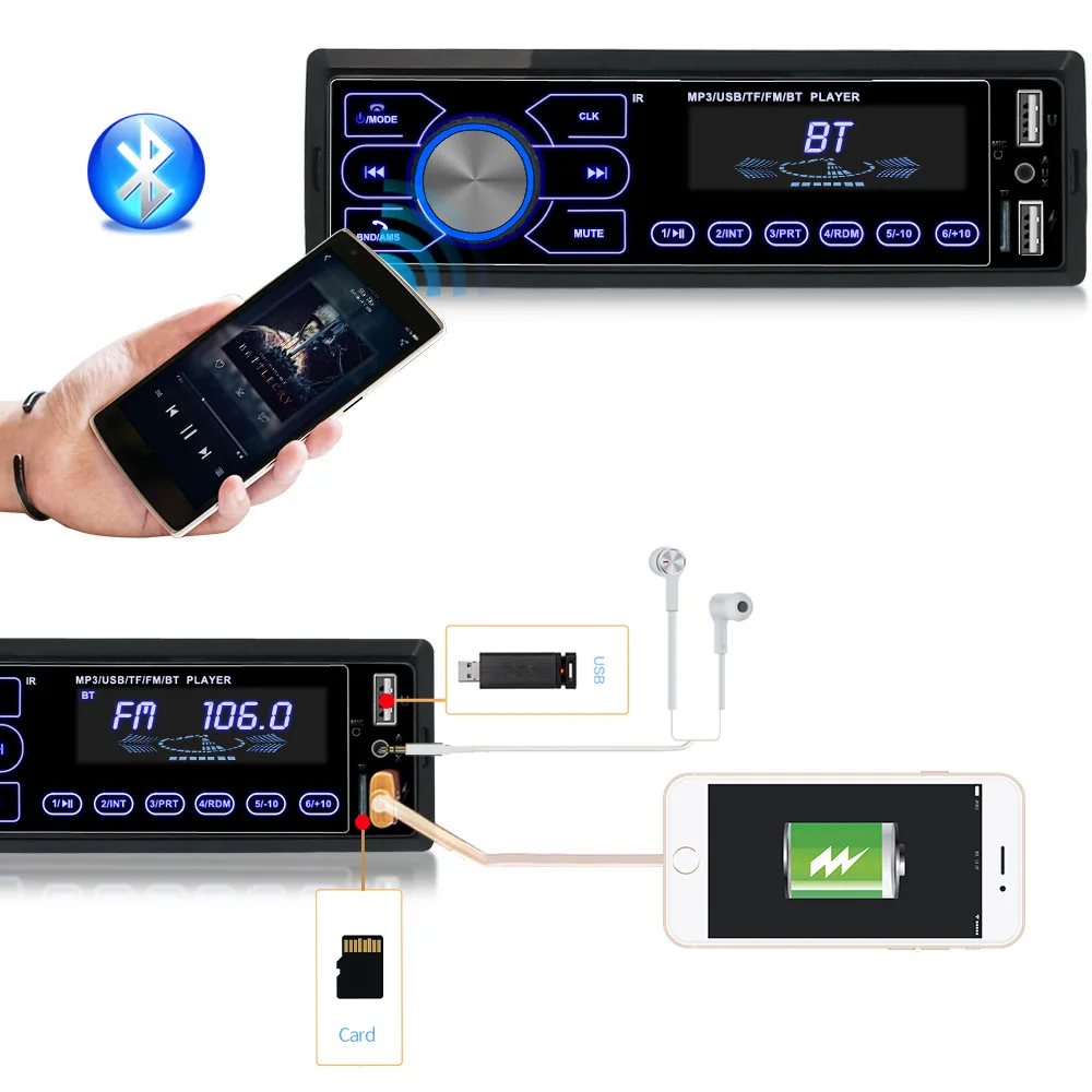 1 Din автомобильное стерео радио аудио mp3-плеер с Bluetooth FM SD USB Aux пульт дистанционного