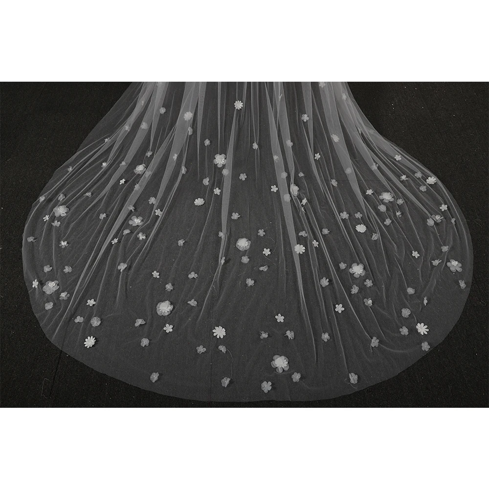 Romantic 3D flowers Applique Soft Tulle wedding Veils one layer with comb white long bridal veil custom made