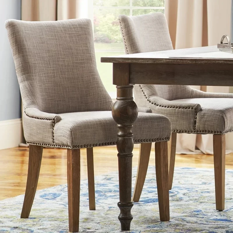 Modern Classic Design Room Furniture Table  Wood Legs Fabric Upholstered Dining Chair