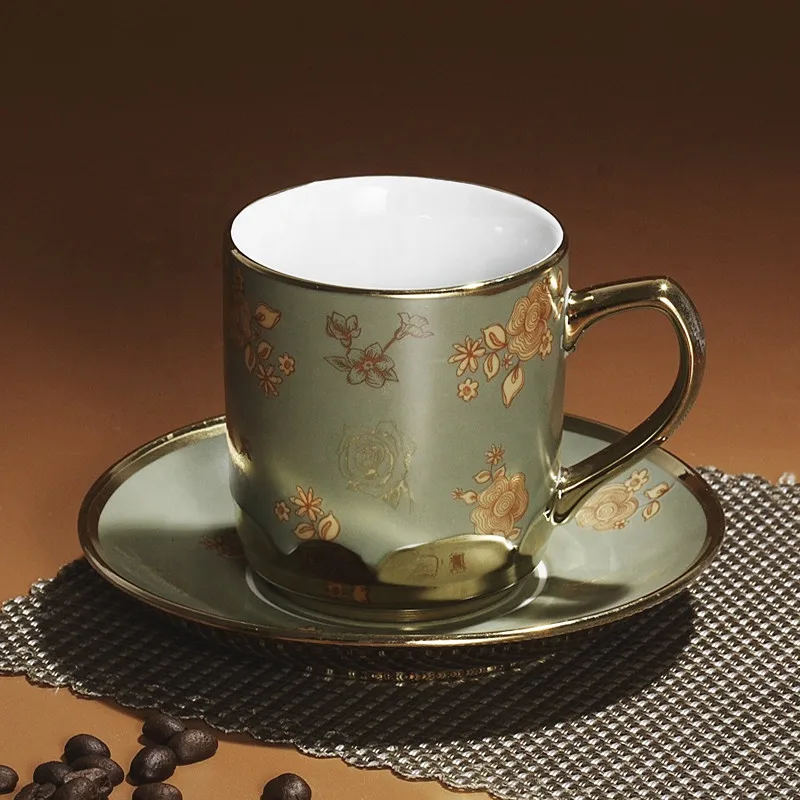Customized LOGO European Creative Green Color Afternoon Tea Porcelain Coffee Cup and Saucer Set