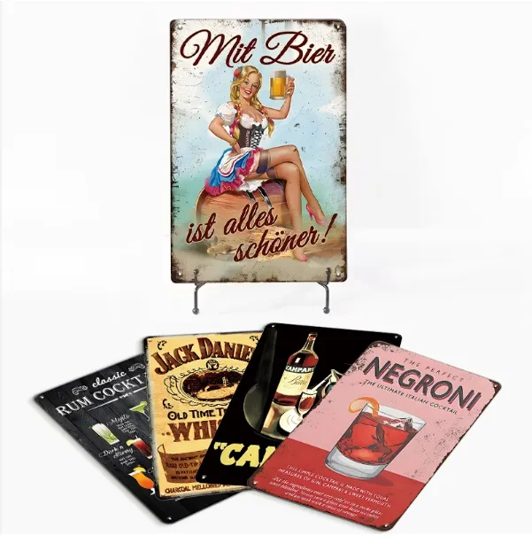 Wholesale 20*30,30x40 cm Vintage Retro Decorative Funny Metal Tin Sign Beer Wall Decor Custom Metal Sign