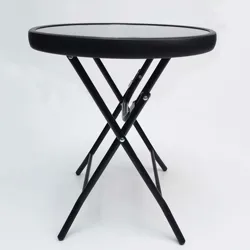 Hot Selling Round Shape Stainless Steel Folding Table Portable Outdoor Coffee Table Bistro Top Temper Glass Table