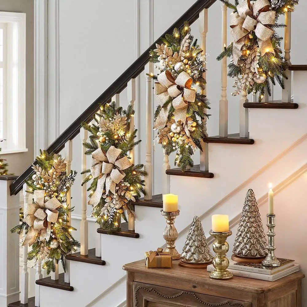 Gorfia Christmas stair garland stair decoration Decorate Christmas Nordic home scene Decorate Christmas