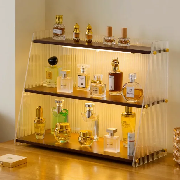 Luxury Transparent Acrylic Display Stand for Coffee Cups Home & Skincare Cosmetics Organizer Stores Shops MDF Metal Materials
