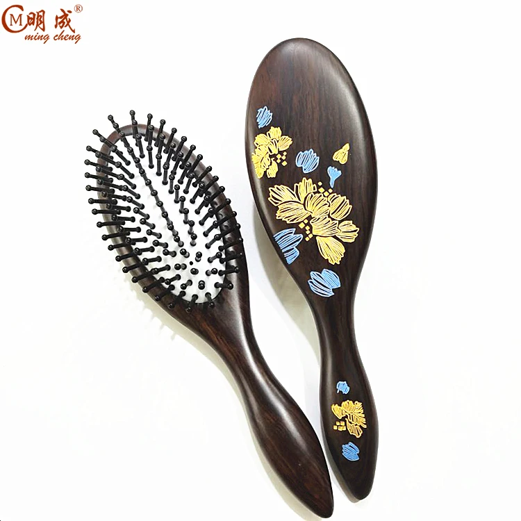 Antique luxury ebony airbag  health care massage carvings handle hair brush with custom private label