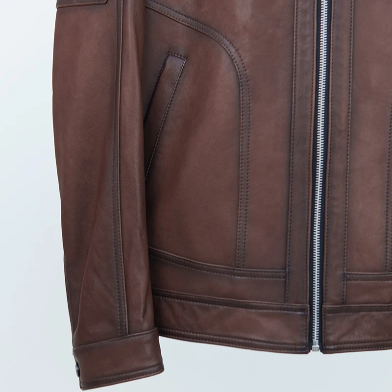 NAFA OEM Mens Vintage Classic Stand Collar Genuine Leather Biker Jacket  with Affordable Price