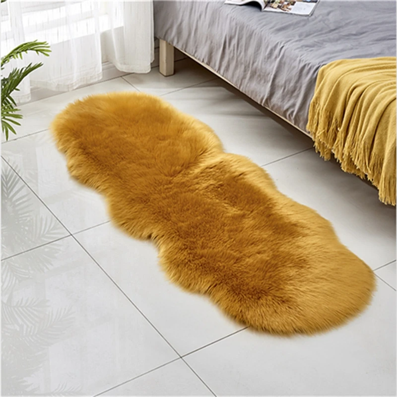 Round White Soft Sheepskin Fluffy Bay Window Sofa Moden Area Rugs Faux Fur Plush Wool Carpet for Bedroom Bedside Floor Mat