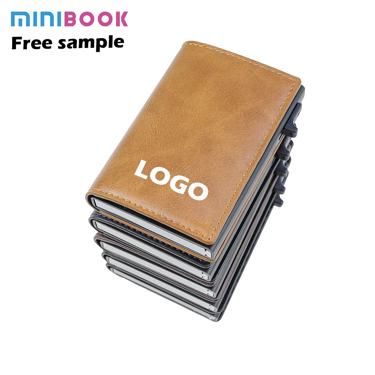 RFID Blocking Function PU Leather Automatic Pop Up Credit Card Holder Wallet With Metal Card Box