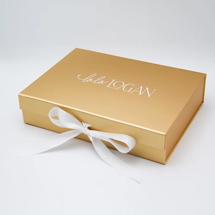 Простая Элегантная золотистая текстурированная бумажная ручка с бантом и лентой для ухода за кожей и шкатулка для ювелирных изделий