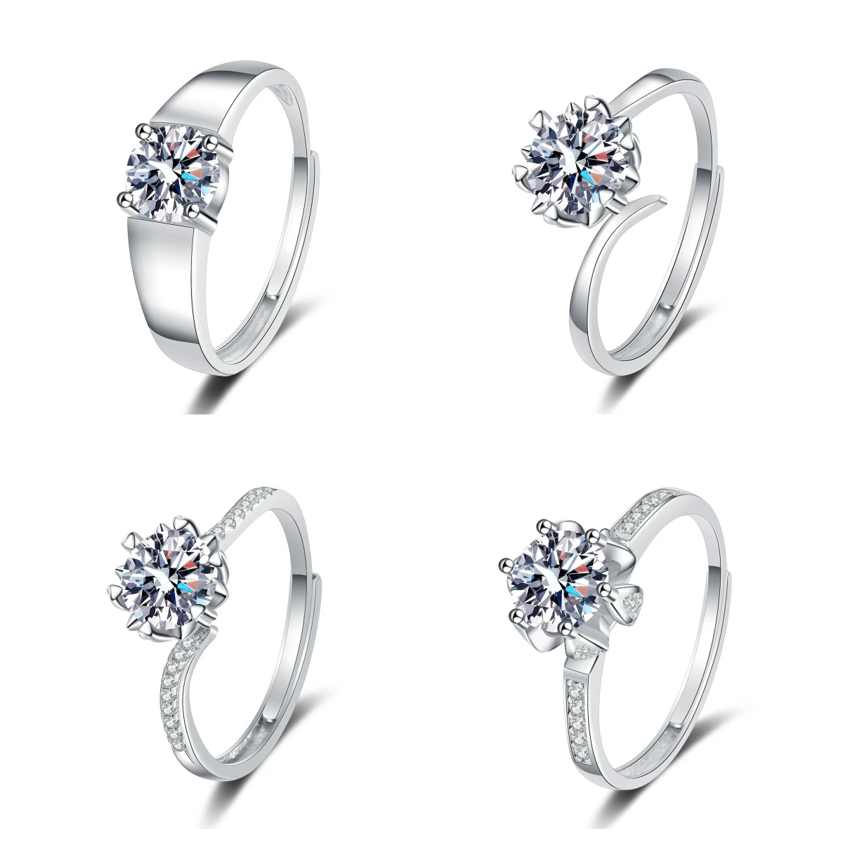 Moissanite diamond engagement wedding copper rings set wholesale classic cz cubic zirconia silver rings for women