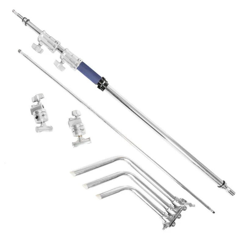 300cm Photography Stainless Steel  Silver C Stand with 50 Inch Boom Arm Set Photo Studio Heavy Duty Light Stand Camera Flash