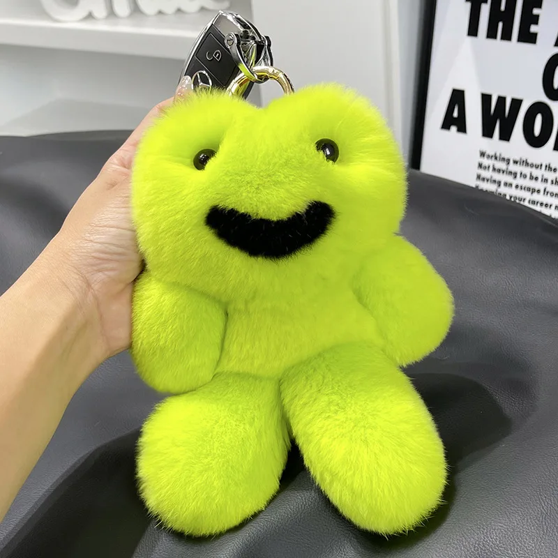 Cute Rex Rabbit Fur Frog Car Keychain Pendant Ins Plush Big Green Frog Doll Backpack Pendant Gift