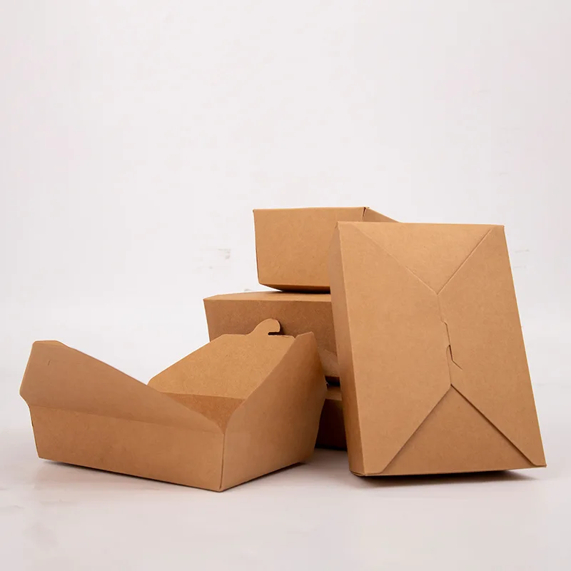 Hot Selling Take Away Fast Food Packaging Brown Kraft Paper Lunch Boxes For Restaurant