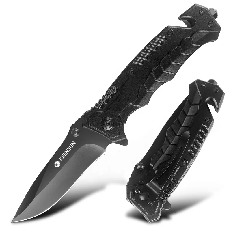 Low price stainless steel switch black blade folding with pocket clip hunting tactical knife for camping