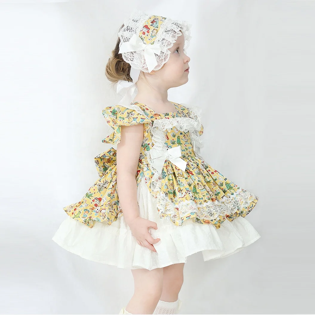 Spanish Style 2pcs Floral Vintage Party Baby Kids Girls Fashion Dresses Luxury Summer Dress 2022