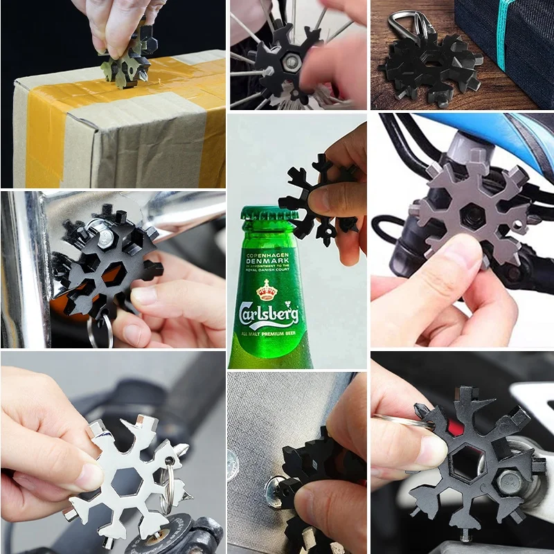 Free Sample 18 In 1 Heavy Duty Durable Stainless Steel Snow flake Multi Tool With Screwdriver Bicycle Repair Artifact