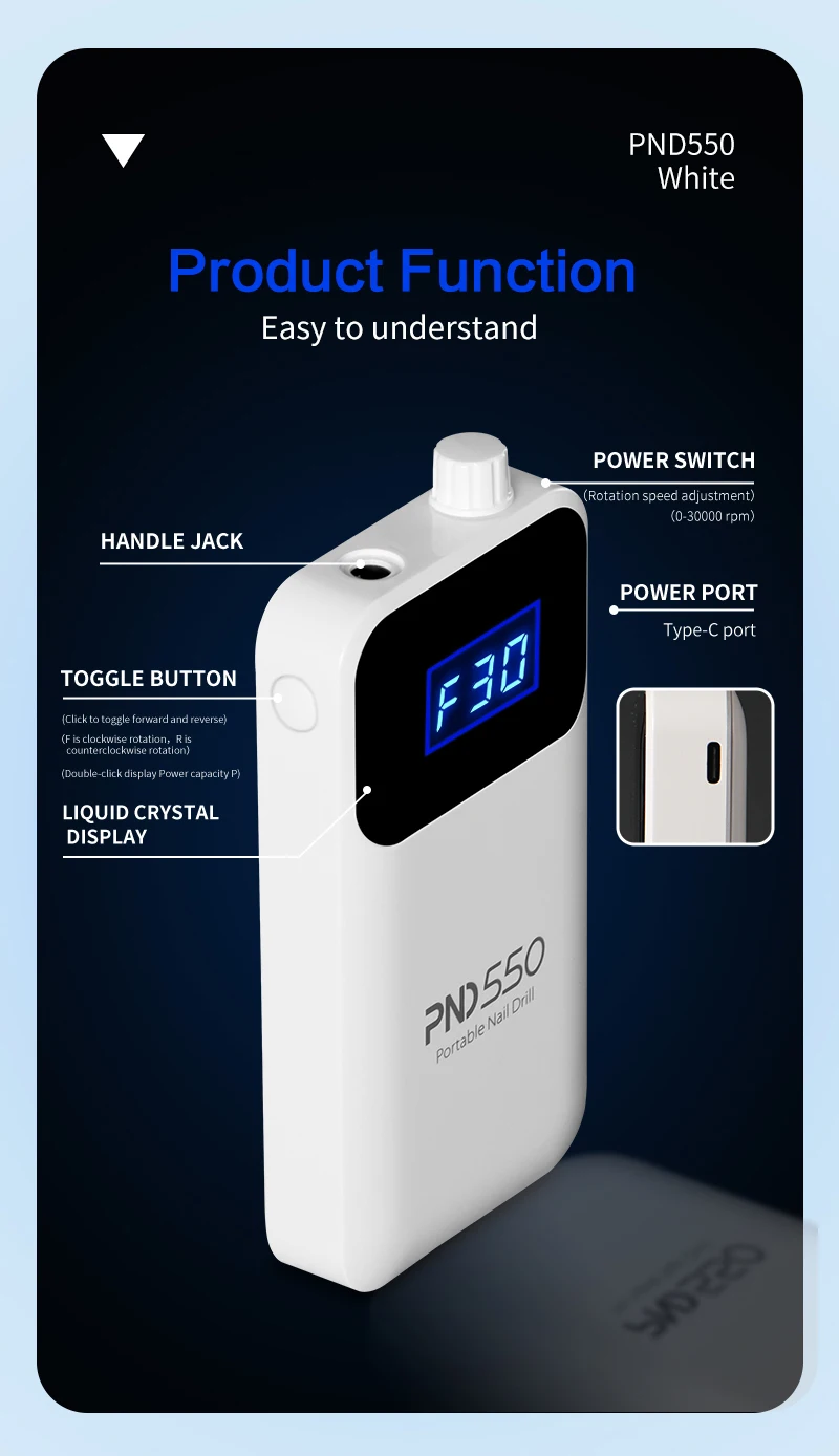 SNRQI Custom Logo Professional 30000 rpm Wireless Nail Drill Machine Cordless Electric Rechargeable Portable Nail Drill
