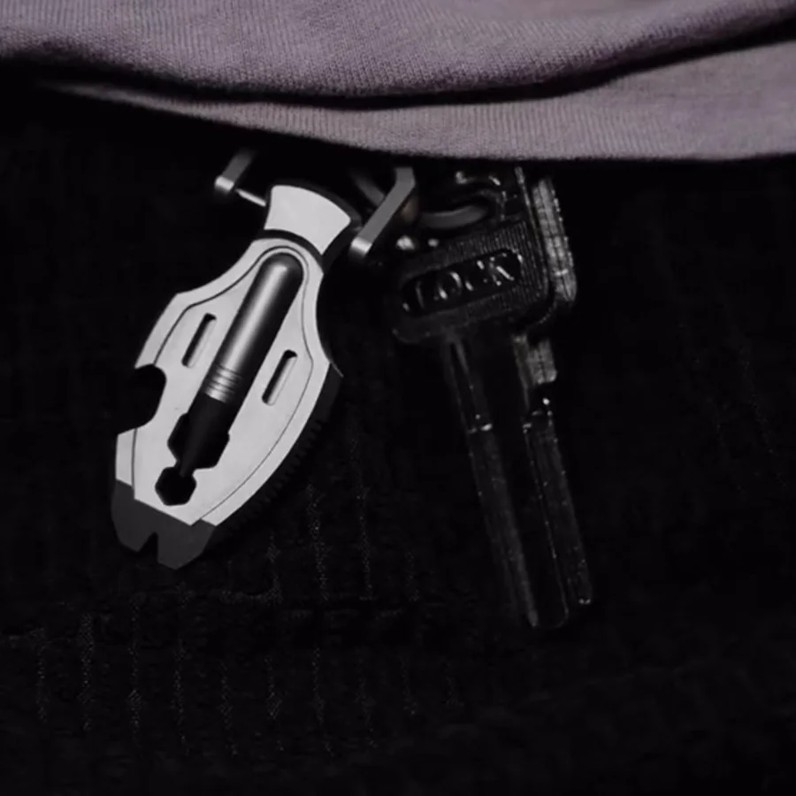 Titanium pry bar, multi-functional edc tool, coin size and light weight for daily carrying of mini key chains